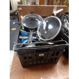 A Jamie Oliver and other kitchen ware, pans,