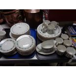 Two trays of Royal Doulton Tapestry pattern dinner ware and coffee china