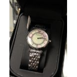 A lady's mother of pearl dialed Emporio Armani wrist watch in retail box