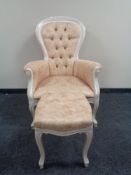 A Victorian style armchair and matching footstool