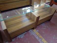 A pair of contemporary bedside chests fitted a drawer with glass shelf