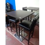 A single poser bar table together with a pair of black leather bar stools (3)