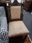A late Victorian mahogany barley twist occasional chair