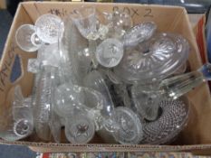 A box of antique and later glass ware, decanter,