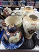 A tray of antique and later ceramics including vases, ginger jar,