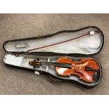 A French violin in case together with a French nickel-mounted bow of Mirecourt style,