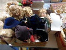 A box of Leonardo Collection and other porcelain headed dolls