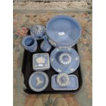 A tray of Wedgwood blue and white Jasper ware