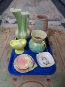 A tray of ceramics, mid century pottery,