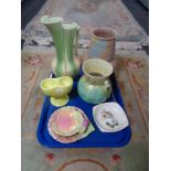 A tray of ceramics, mid century pottery,