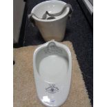 A ceramic slipper bed pan and pail