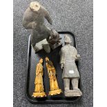 A tray of two pottery figures - Ottoman soldiers,
