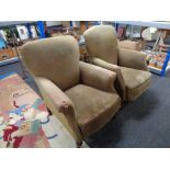 A pair of late Victorian horsehair filled armchairs