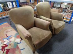 A pair of late Victorian horsehair filled armchairs