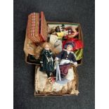 Two boxes of sewing boxes and contents, collector's dolls,