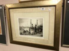 W Lishman : Waiting for the tide, Scarborough, etching, numbered 8/60, signed with margins,