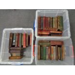 Three plastic grates of 19th and 20th century hard back books to include Poetic works,