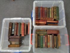 Three plastic grates of 19th and 20th century hard back books to include Poetic works,