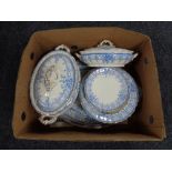 A box of antique blue and white dinner ware,