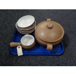 A tray of seven pieces of Denby Cotswold dinner ware