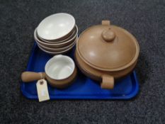 A tray of seven pieces of Denby Cotswold dinner ware