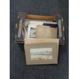 A box of un-framed pictures and prints,