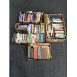 Four boxes of hardback and paper backed books - Beatrix Potter, novels,