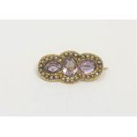 An antique 15ct gold amethyst and pearl brooch, 5.3g.