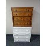 A 1930's oak four drawer chest and a painted chest drawers