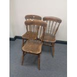 Three antique elm kitchen chairs