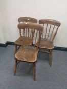 Three antique elm kitchen chairs