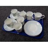 A tray of fourteen pieces of Wedgwood Susie Cooper design Iris tea china