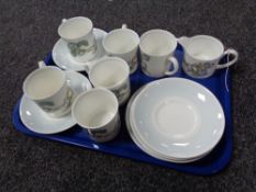 A tray of fourteen pieces of Wedgwood Susie Cooper design Iris tea china