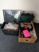 A quantity of fishing equipment to include tackle box, bag, fishing seat, telescopic rod,