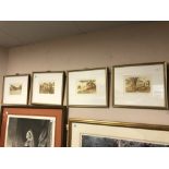 J Degnam : The four seasons, colour etchings, signed with margins, 10 cm x 15 cm, framed.