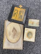 Four small pictures, early 20th century frames,