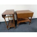 An oak drop leaf barley twist trolley (lacking drawer) and a further trolley