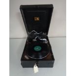 A vintage HMV table top gramophone