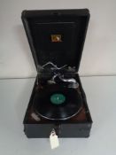 A vintage HMV table top gramophone