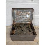 A tin of Victorian and Georgian pennies and half pennies