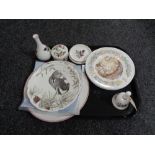 A tray of five pieces of Wedgwood Hathaway Rose china and assorted collector's plates including