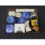 A box and a tray of assorted Ringtons china to include caddies, teapots,