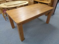 A heavy pine dining table