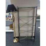 Set of contemporary metal and glass fiver tier shelves and a floor lamp