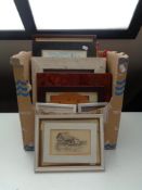 A box of framed pictures and prints,