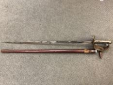 A George V 1897 pattern infantry officer's sword in leather scabbard