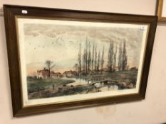 After Fred Slocum : Pastoral farms - Green to the very door, etching, with hand colouring,