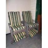 Six stacking metal garden armchairs with cushions