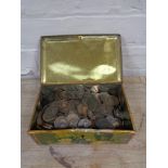 A tin of Victorian and Georgian pennies and half pennies