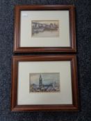 Two early 20th century framed postcards depicting scenes of Newcastle